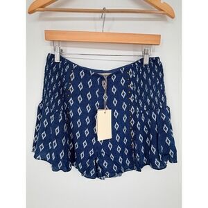 Moon River Blue White Smocked High Waist Studded Shorts Large NEW anthropology